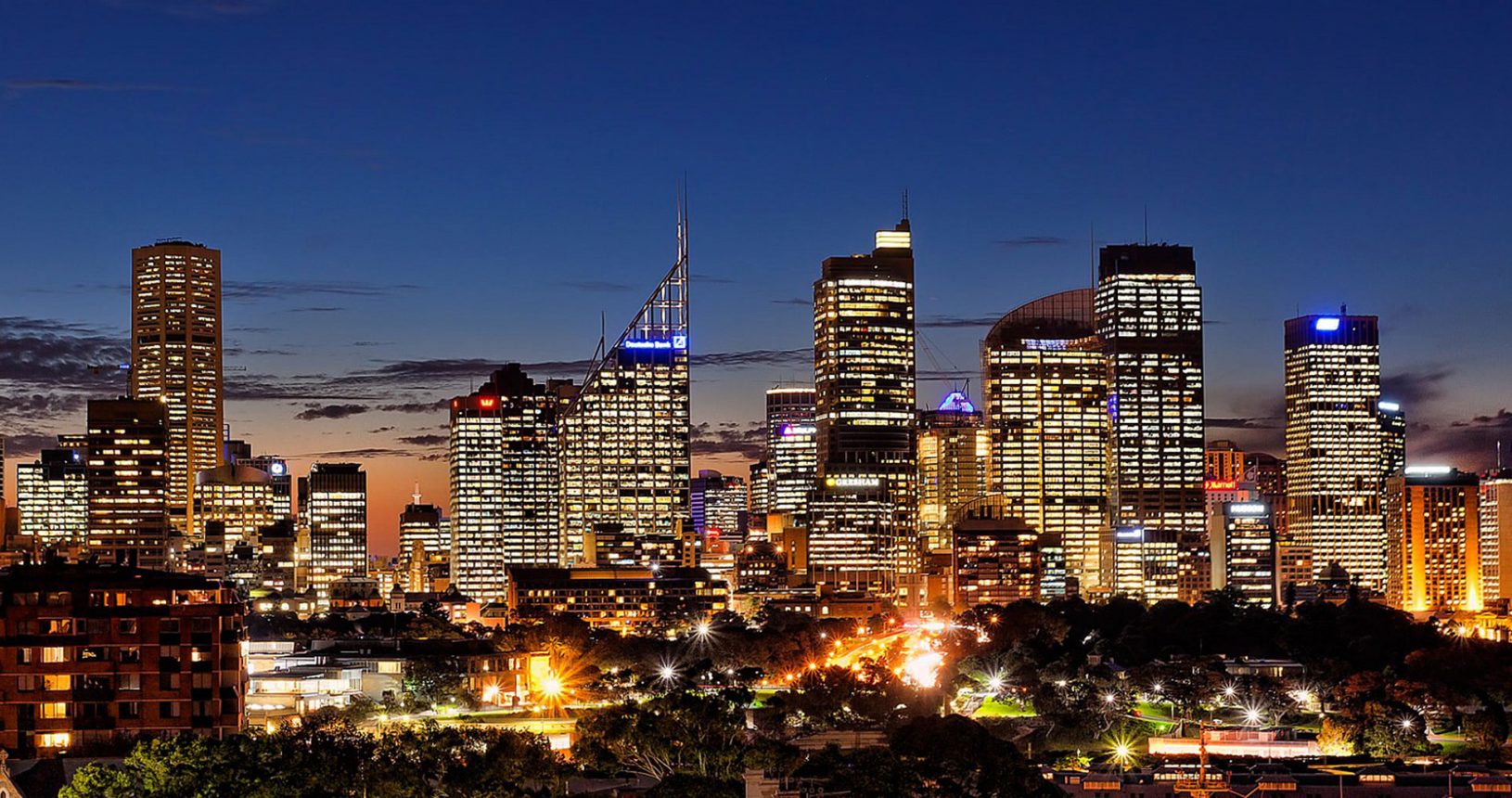 Sydney city skyline view from The Macleay Hotel near Kings Cross